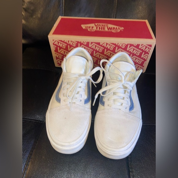 Mens wht/navy vans 8.5 - Picture 2 of 3